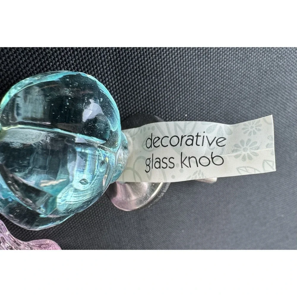 NWT Glass Drawer Pulls Clear Light Pink & Blue Dresser Kitchen Lot Of 4